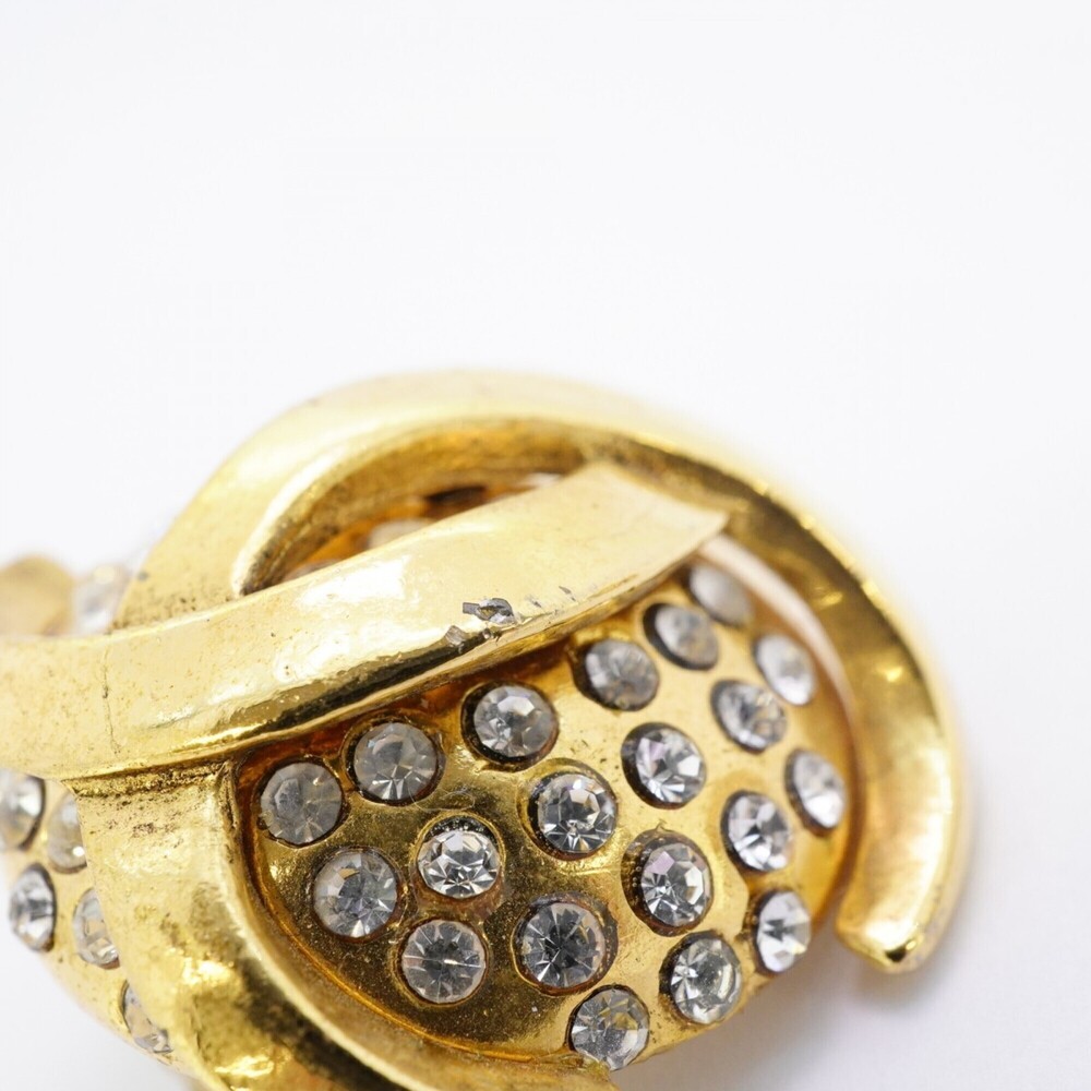 Chanel Earrings, Coco Mark Circle, GP Plated, Rhinestone, Gold, Women's - Picture 9 of 10